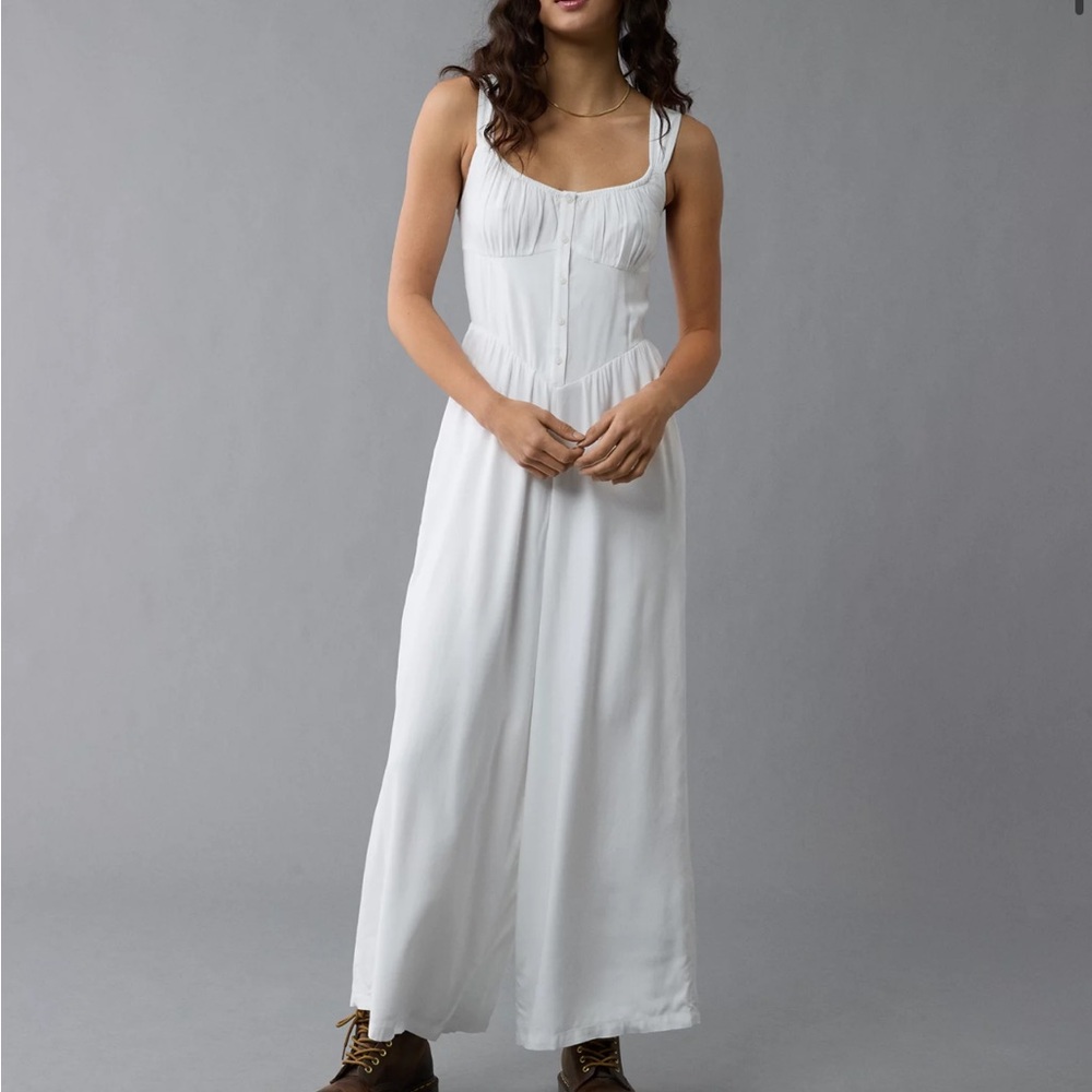 🆕 NWT American Eagle Corset V-Waist Jumpsuit, Cream Color, Women’s Size Large